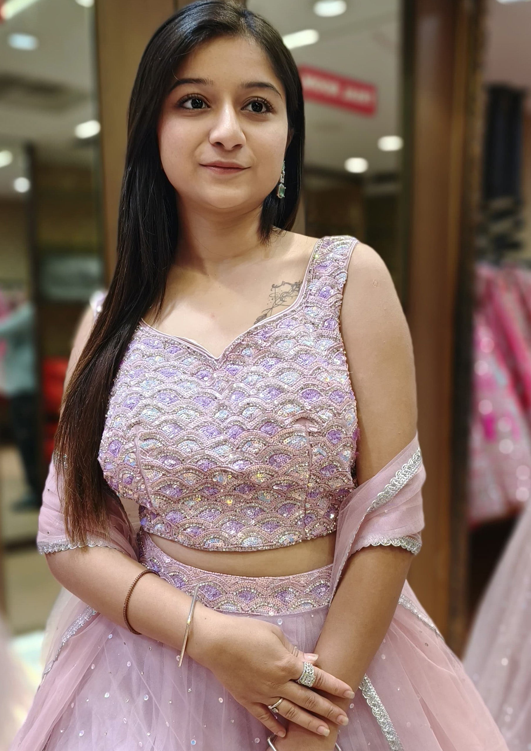 Purple Color Net Sequins Work Lehenga Choli